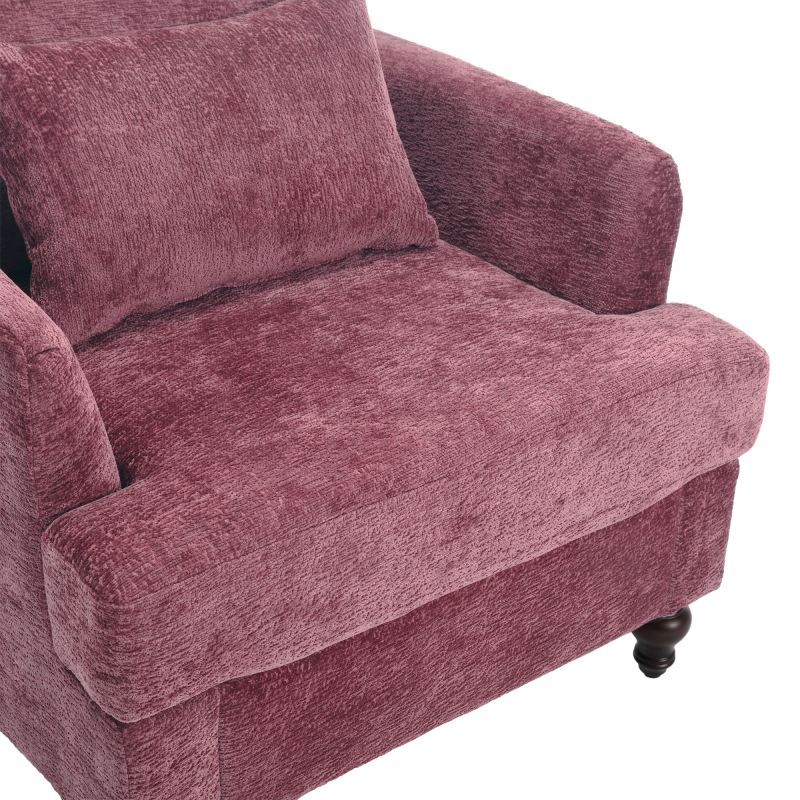 Wood Frame Armchair,  Modern Accent Chair Lounge Chair for Living Room,Tufted Club Chair, Mid Century Modern Arm Chairs with Studded, Solid Wood Frame, for Bedroom, Reading(Wine red Chenille)