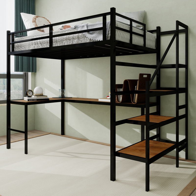 Loft bed with L-shaped desk