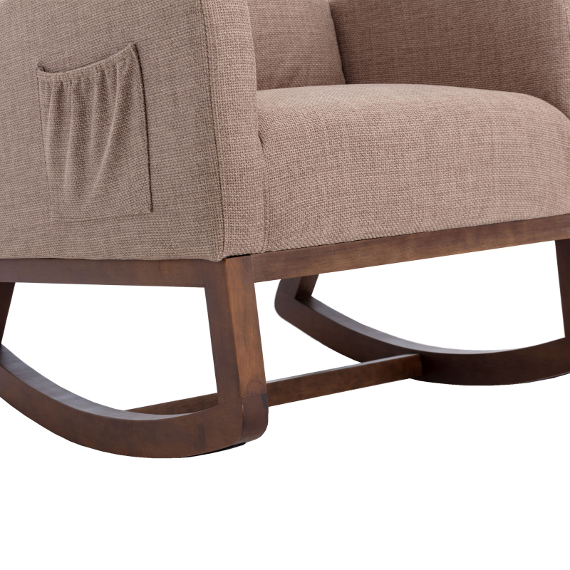 Rocking Chair, Modern Glider Chair, Recliner Armchair with Wood Legs and Side Pocket, Nursery Rocking Accent Chair with High Back for Living Room Bedroom (Camel linen)