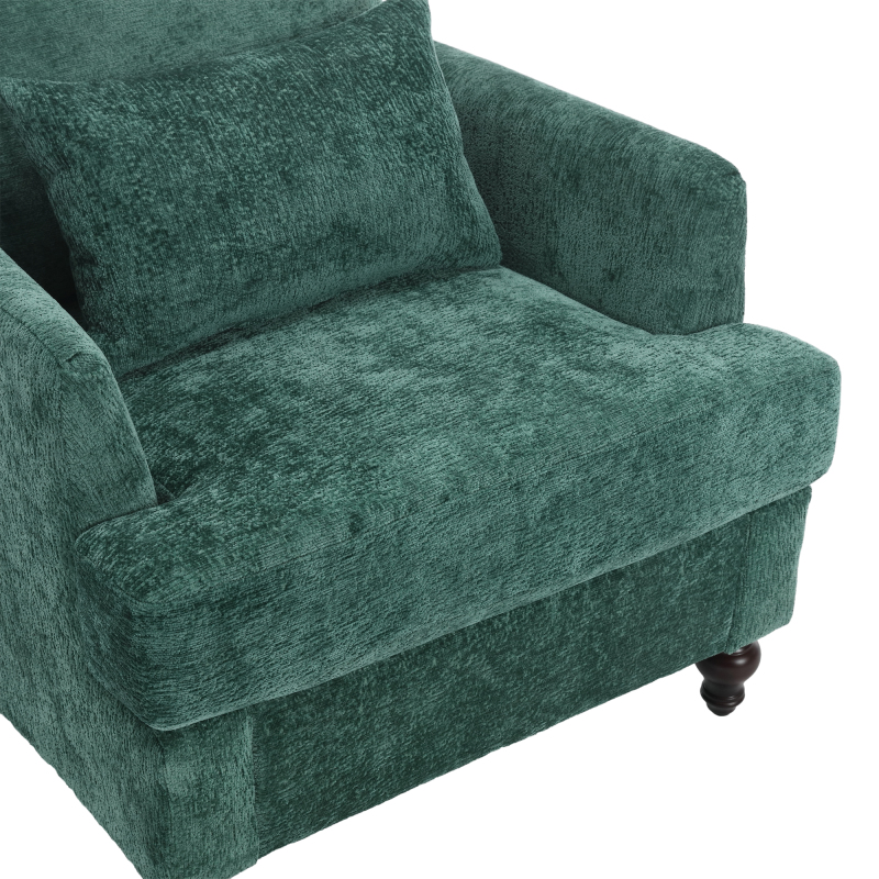 Wood Frame Armchair,  Modern Accent Chair Lounge Chair for Living Room,Tufted Club Chair, Mid Century Modern Arm Chairs with Studded, Solid Wood Frame, for Bedroom, Reading (Emerald Chenille)