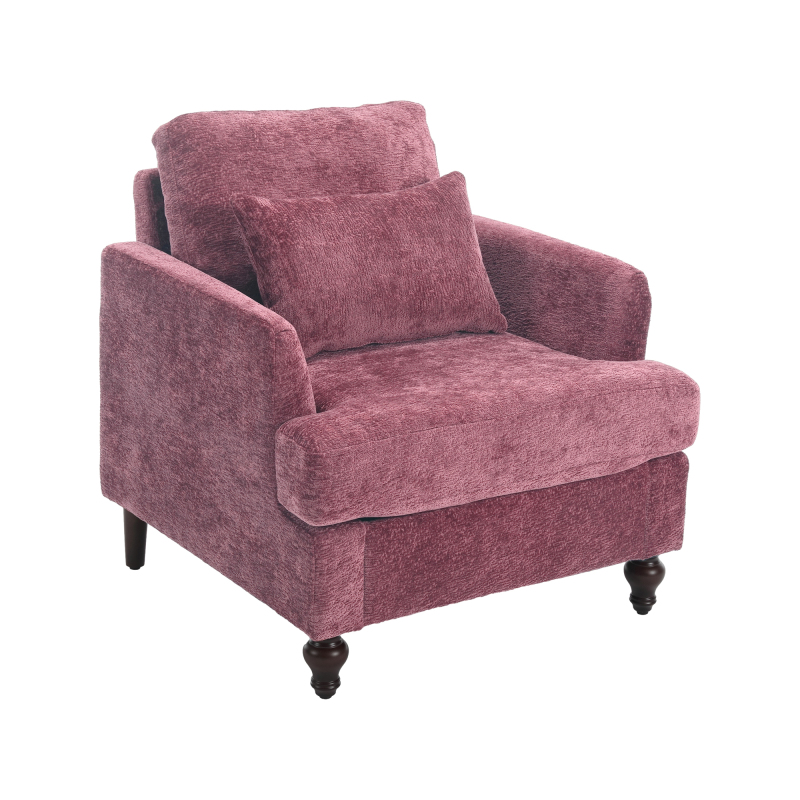 Wood Frame Armchair,  Modern Accent Chair Lounge Chair for Living Room,Tufted Club Chair, Mid Century Modern Arm Chairs with Studded, Solid Wood Frame, for Bedroom, Reading(Wine red Chenille)