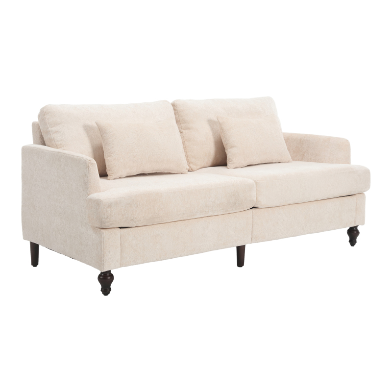 Mid Century Modern chenille Fabric Loveseat sofa, 2-Seat Upholstered Loveseat Sofa Modern Couch for Living Room,Brown wood feet sofa for Bedroom, Reading (Beige Chenille)