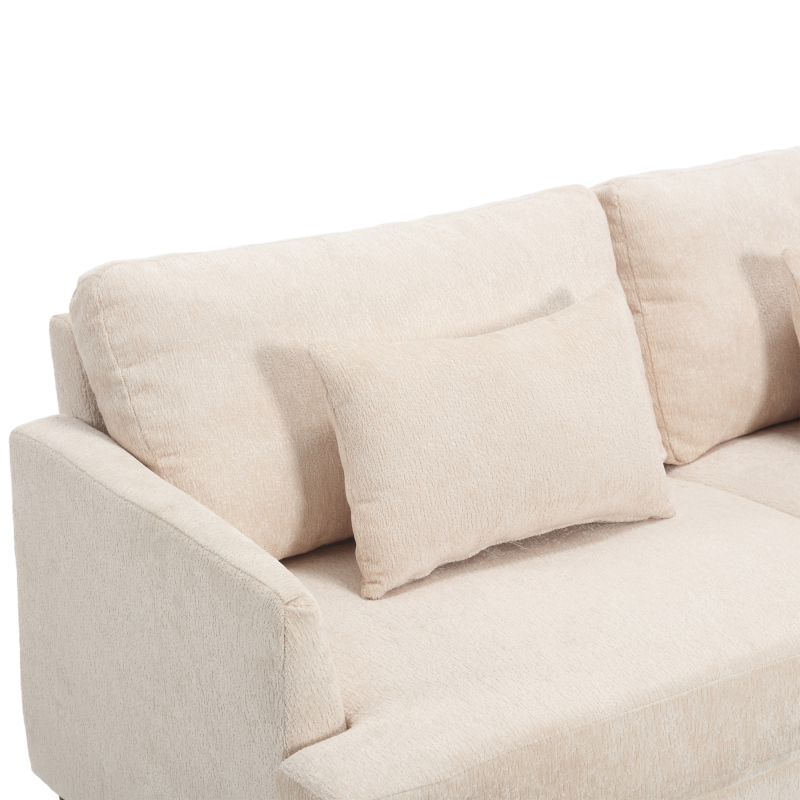 Mid Century Modern chenille Fabric Loveseat sofa, 2-Seat Upholstered Loveseat Sofa Modern Couch for Living Room,Brown wood feet sofa for Bedroom, Reading (Beige Chenille)