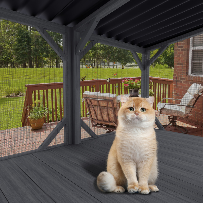 Cat Window Box, 43.3" Catio Outdoor Cat Enclosure with Bug Proof Net for Sunbathing, Napping & Viewing, Window Perch for Large Indoor Cats - All Weather Use, Cat Cage