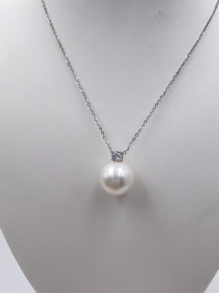 White Pearl Pendant 12-13mm Pearl Necklace