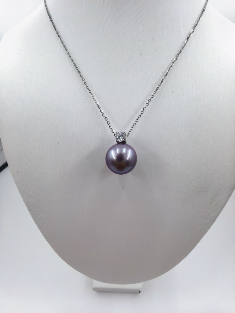 Purple Pearl Pendant 11-12mm Pearl Necklace