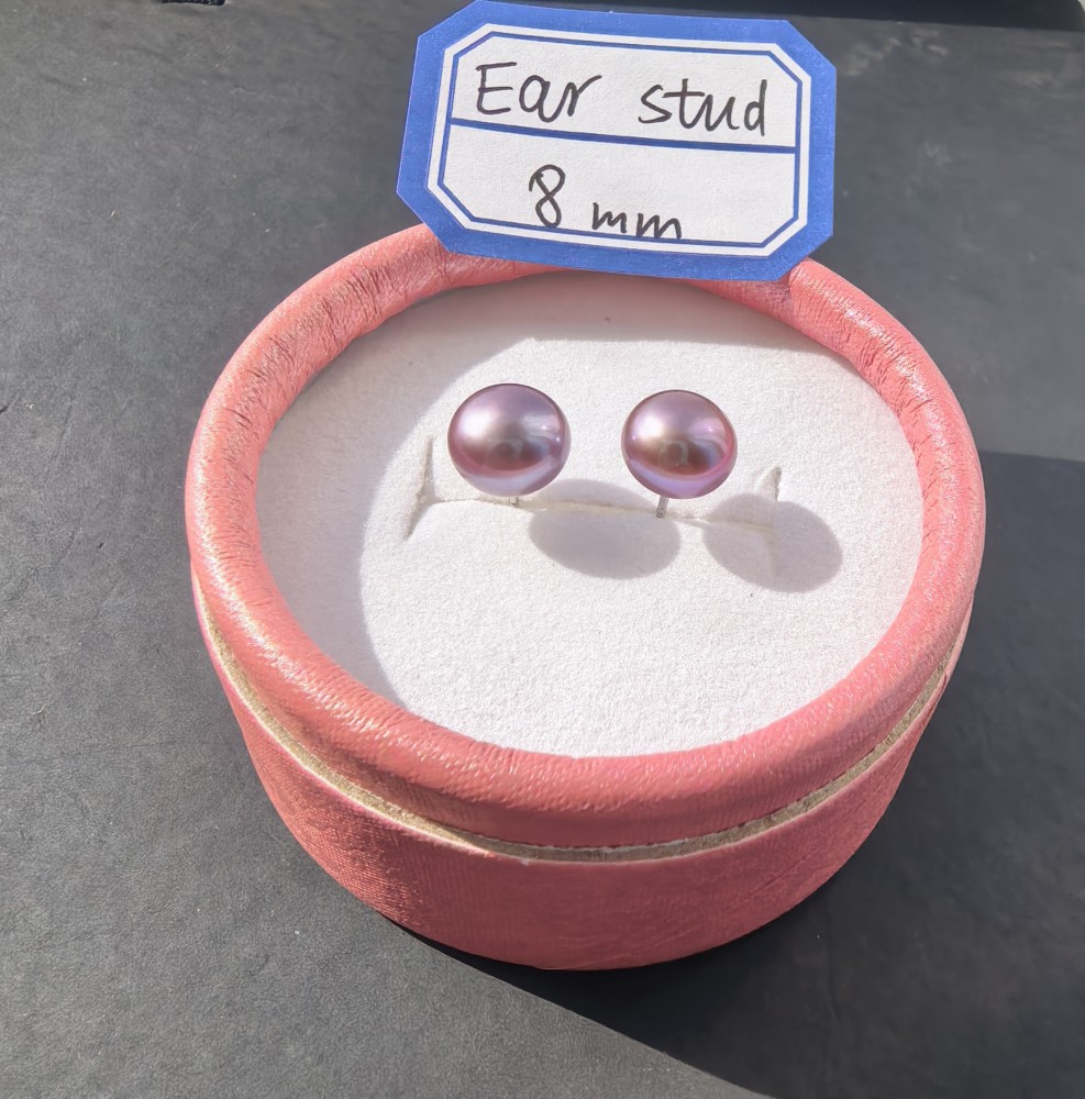 Freashwater Pearl Earring  Natural Pearl  Purple Color 8mm