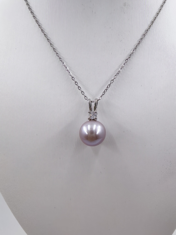 Purple Pearl Pendant 11mm Pearl Necklace Rabbit Ears