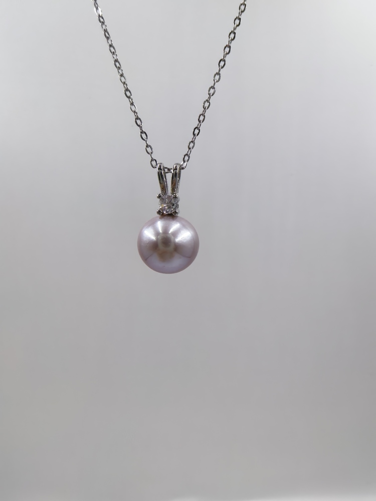 Purple Pearl Pendant 11mm Pearl Necklace Rabbit Ears