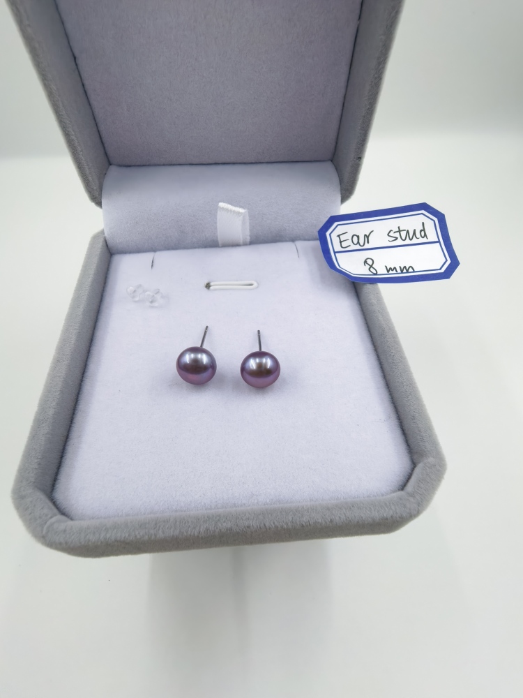 Freashwater Pearl Earring  Natural Pearl  Purple Color 8mm
