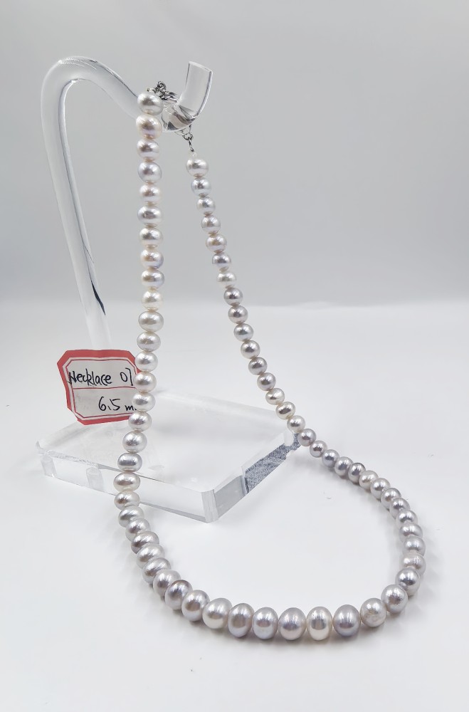 Freshwater Pearl Necklace Gray Purple color 6.5mm