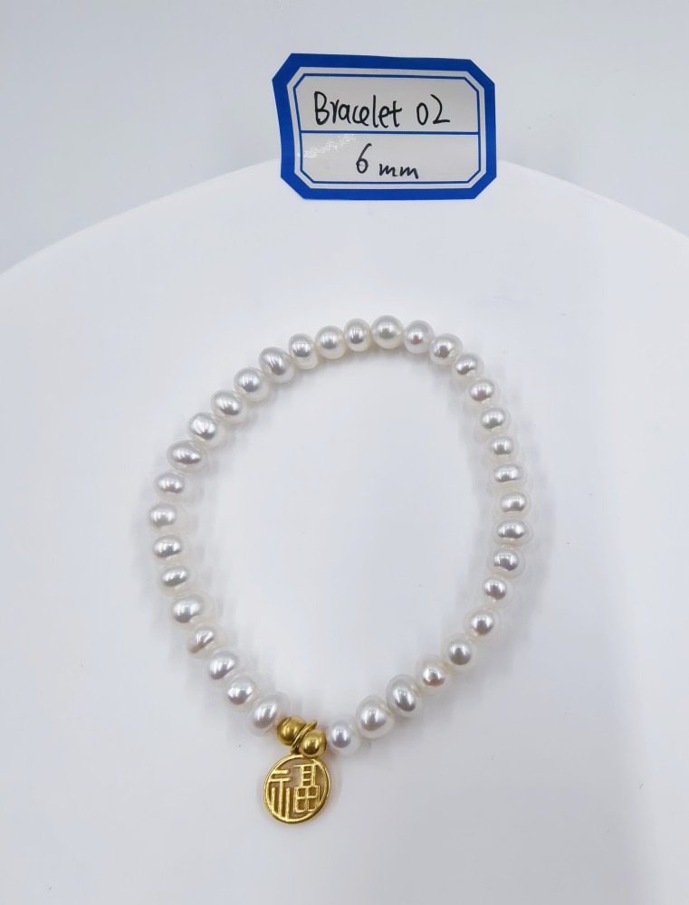 Pearls Bracelet 6mm with Chinese Fu character pendant