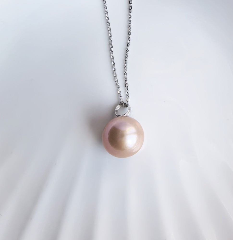 Pink Purple Pearl Pendant 12.5mm Pearl Necklace Dragon Ball