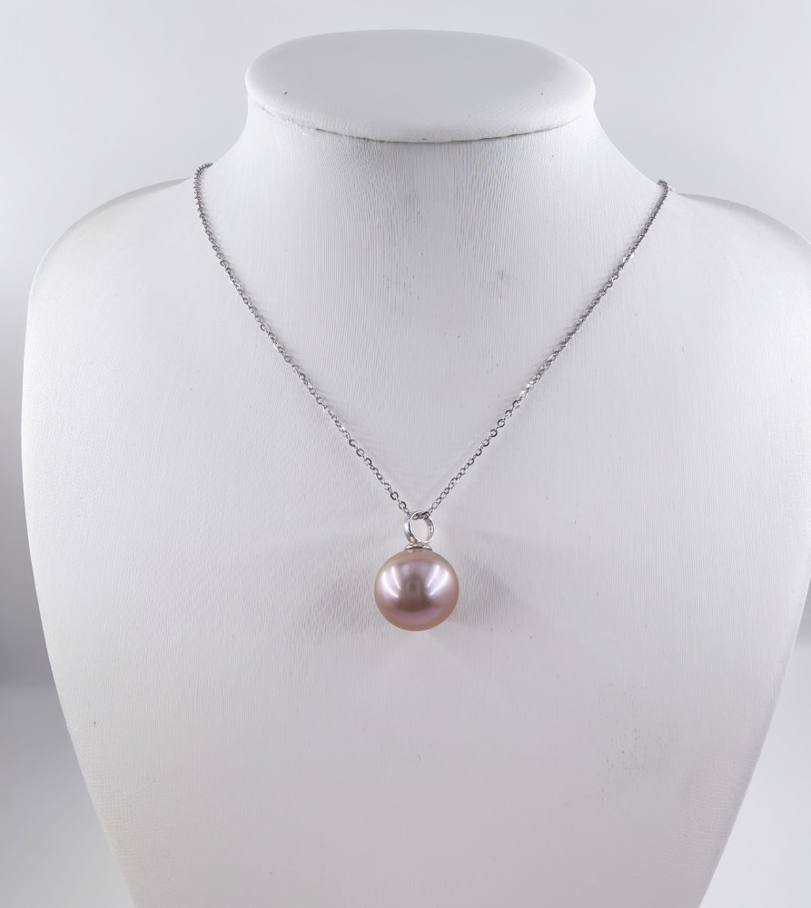 Pink Purple Pearl Pendant 12.2mm Pearl Necklace Dragon Ball
