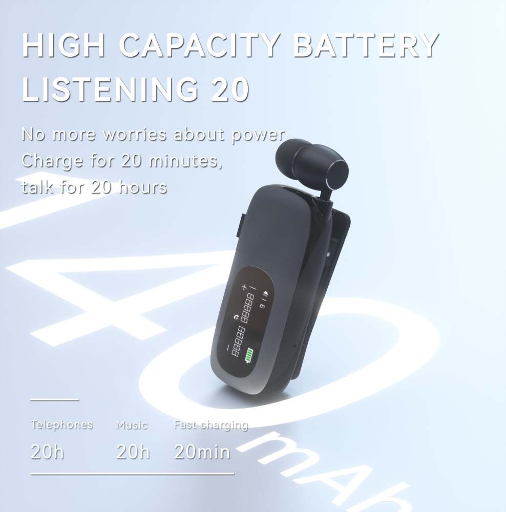 K75 Long Battery Life Business Collar Clip Type Single Ear Bluetooth Earphones