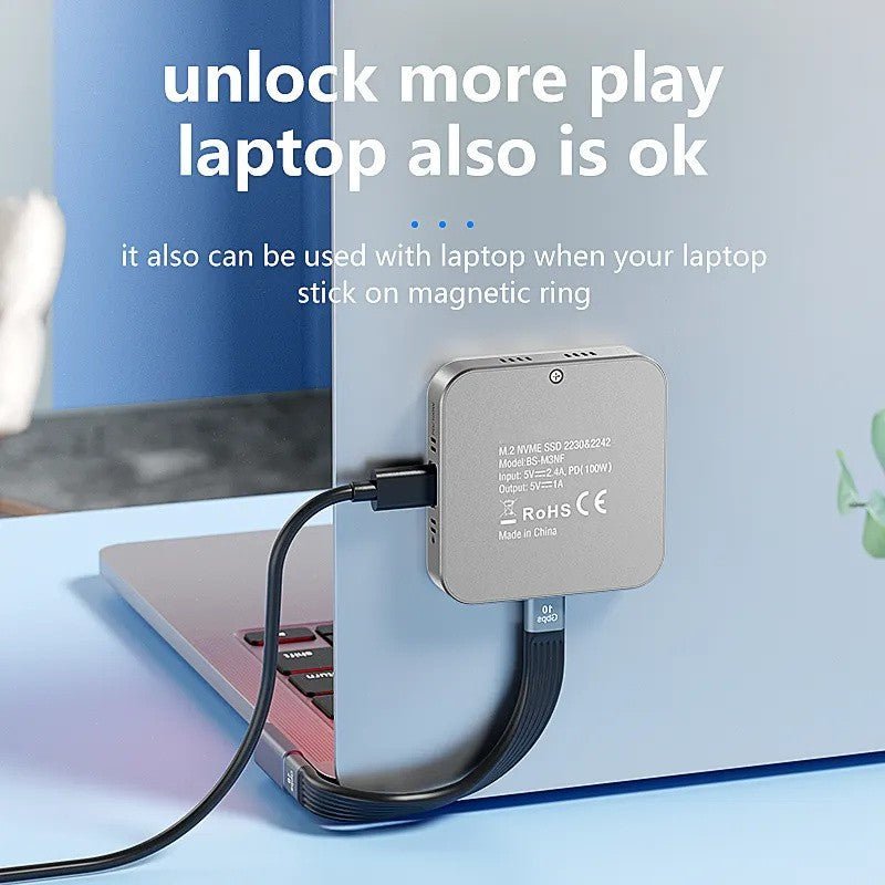 Magnetic M.2 NVMe SSD Enclosure with Built-in Cooling Fan & 100W PD Charging, USB 3.1 Gen 2 Type-C (10Gbps) Aluminum External Case for 2230/2242 PCIe NVMe SSDs up to 2TB, Compact Portable Design, Compatible with Windows/Mac/Linux/Android Devices