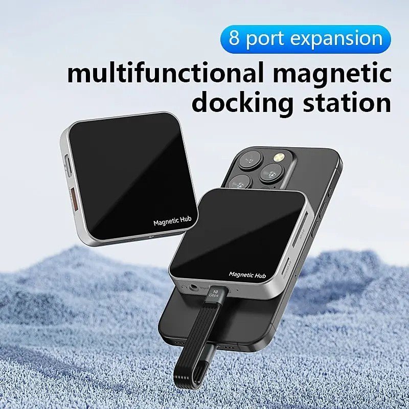 Magnetic USB-C Hub 8-in-1: 4K@60Hz HDMI, 10Gbps USB-A/C, 100W PD Charging, Plug & Play, SD/TF Card Reader, Audio Jack,Aluminum Adapter for MacBook/Windows-UH07-14(UH08-23)
