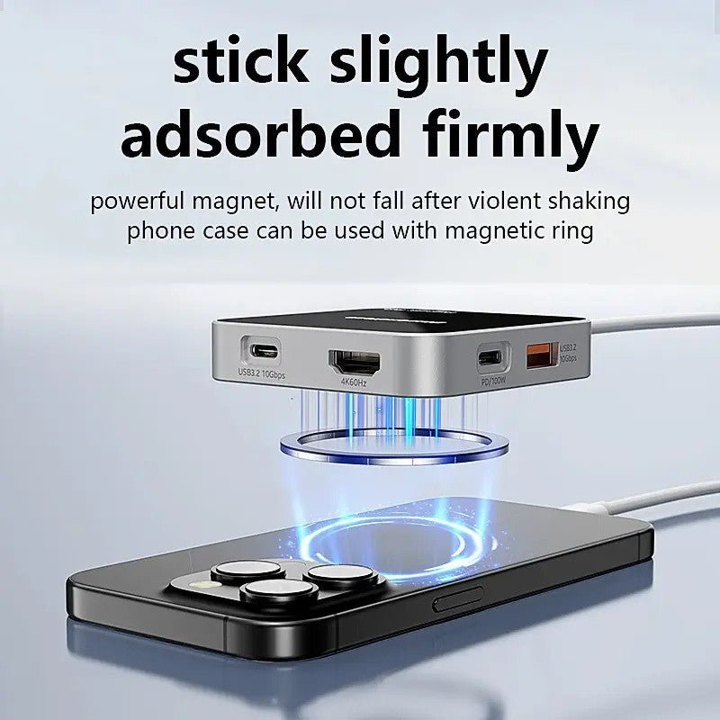 Magnetic USB-C Hub 8-in-1: 4K@60Hz HDMI, 10Gbps USB-A/C, 100W PD Charging, Plug & Play, SD/TF Card Reader, Audio Jack,Aluminum Adapter for MacBook/Windows-UH07-14(UH08-23)