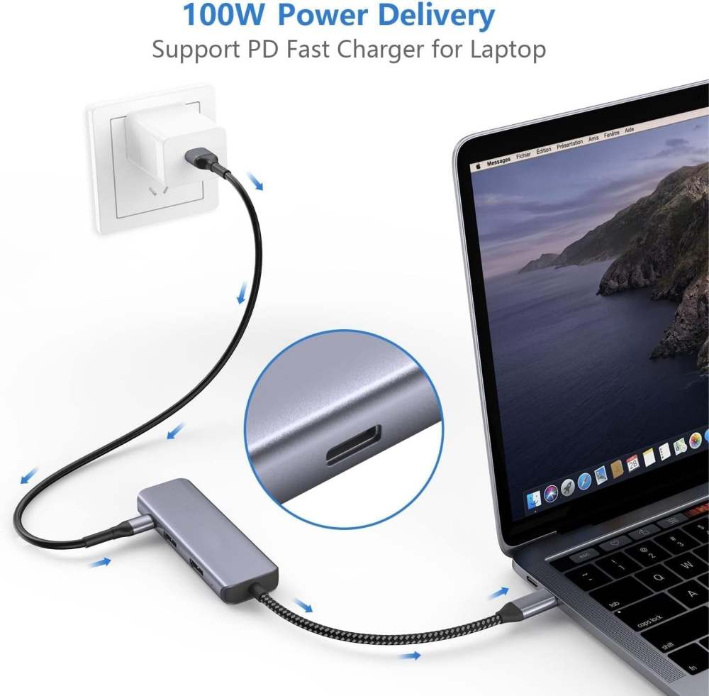 QGeeM 4 in 1 USB C to Dual HDMI Adapter 4K@30Hz with 100W PD Charging, USB-A Port, HDMI Adapter for Dual Monitors for MacBook Pro Air, HP, Dell, iPhone 15 Series-UH04-06