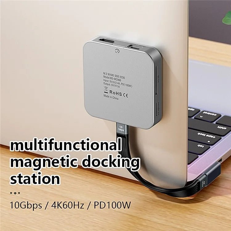 8-IN-1 Magnetic 2230 M.2 NVMe SSD Enclosure - 10Gbps USB-C 3.2 Gen2 to NVMe PCI-E, 100W Charger for iPhone15 Pro & MacBook