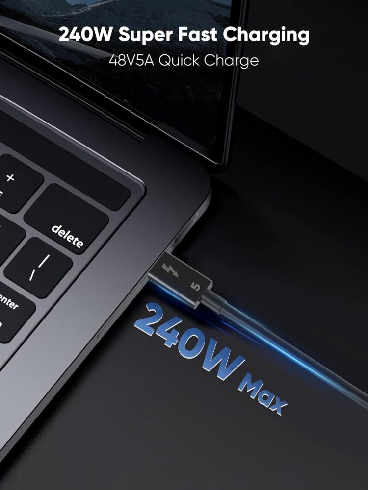 Thunderbolt 5 Cable, Supports 8K Display/ 80Gbps Data Transfer/ 120Gbps Bandwidth Boost/ 240W Fast Charging, Compatible with Thunderbolt 4, USB4, Thunderbolt 3 and USB-C, Black(TB5-1)