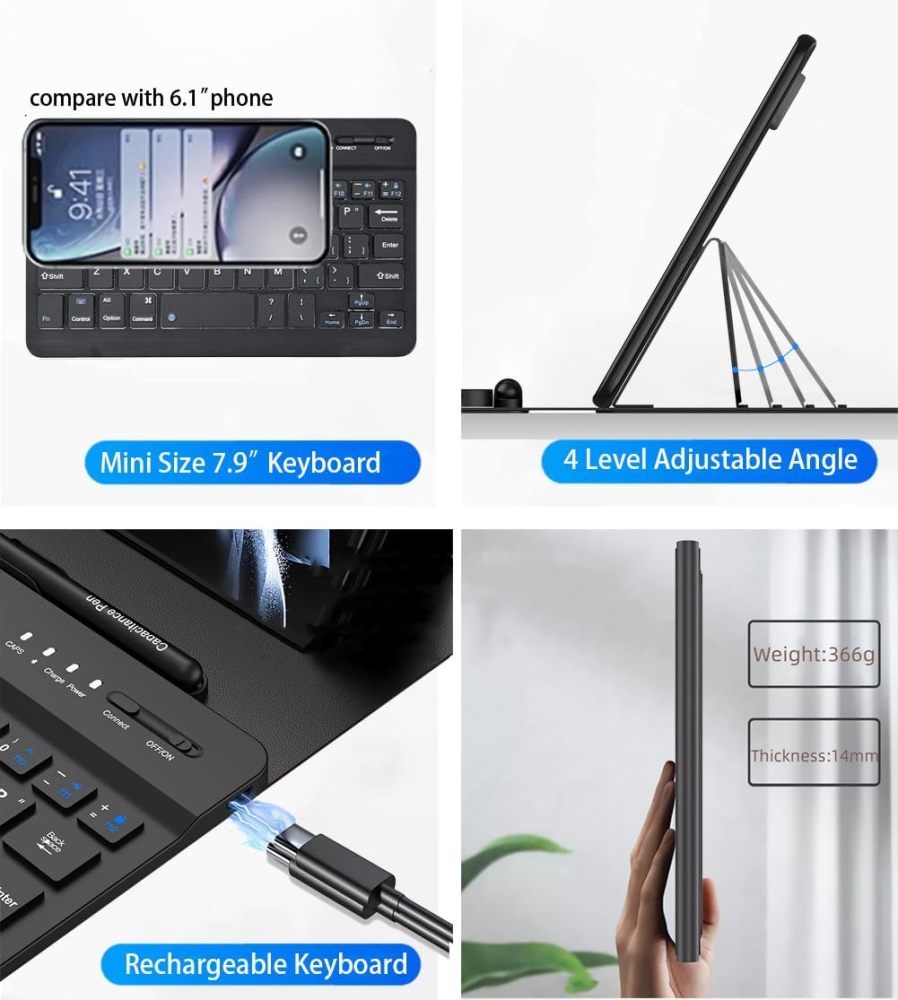 for Samsung Galaxy Z Fold 6 5 4 Keyboard and Mouse, Portable Magentic Mini Keyboard with Leather Case and Capacitive Pen, Wireless Keyboard Case for Fold 6 Accessories