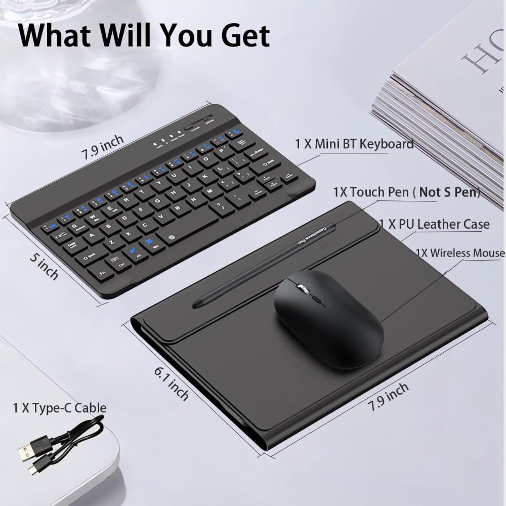 for Samsung Galaxy Z Fold 6 5 4 Keyboard and Mouse, Portable Magentic Mini Keyboard with Leather Case and Capacitive Pen, Wireless Keyboard Case for Fold 6 Accessories