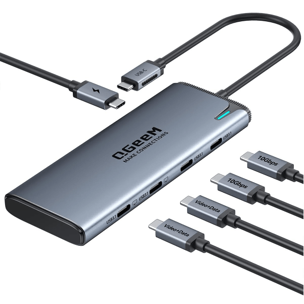 QGeeM USB C Hub for Thunderbolt 3/4/5,Multiple Converter Adapter 5 in 1,Type C Splitter Extender with Single 8K,Dual 4K/60Hz,10Gbps Data Transfer,PD 100W,for MacBook Pro,iMac,HP（M1/M2 only 1 Display）-UH05C-24-A