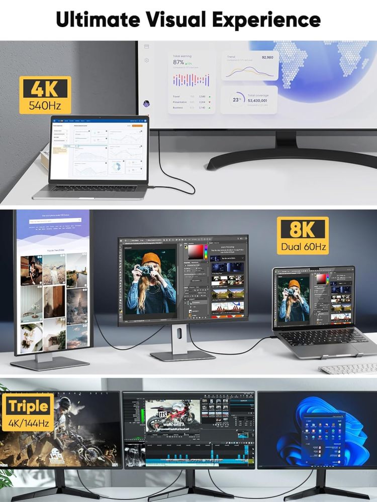 Thunderbolt 5 Cable, Supports 8K Display/ 80Gbps Data Transfer/ 120Gbps Bandwidth Boost/ 240W Fast Charging, Compatible with Thunderbolt 4, USB4, Thunderbolt 3 and USB-C, Black(TB5-1)