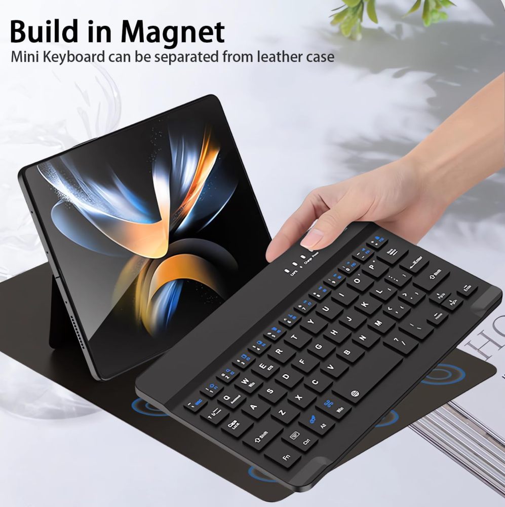 for Samsung Galaxy Z Fold 6 5 4 Keyboard and Mouse, Portable Magentic Mini Keyboard with Leather Case and Capacitive Pen, Wireless Keyboard Case for Fold 6 Accessories