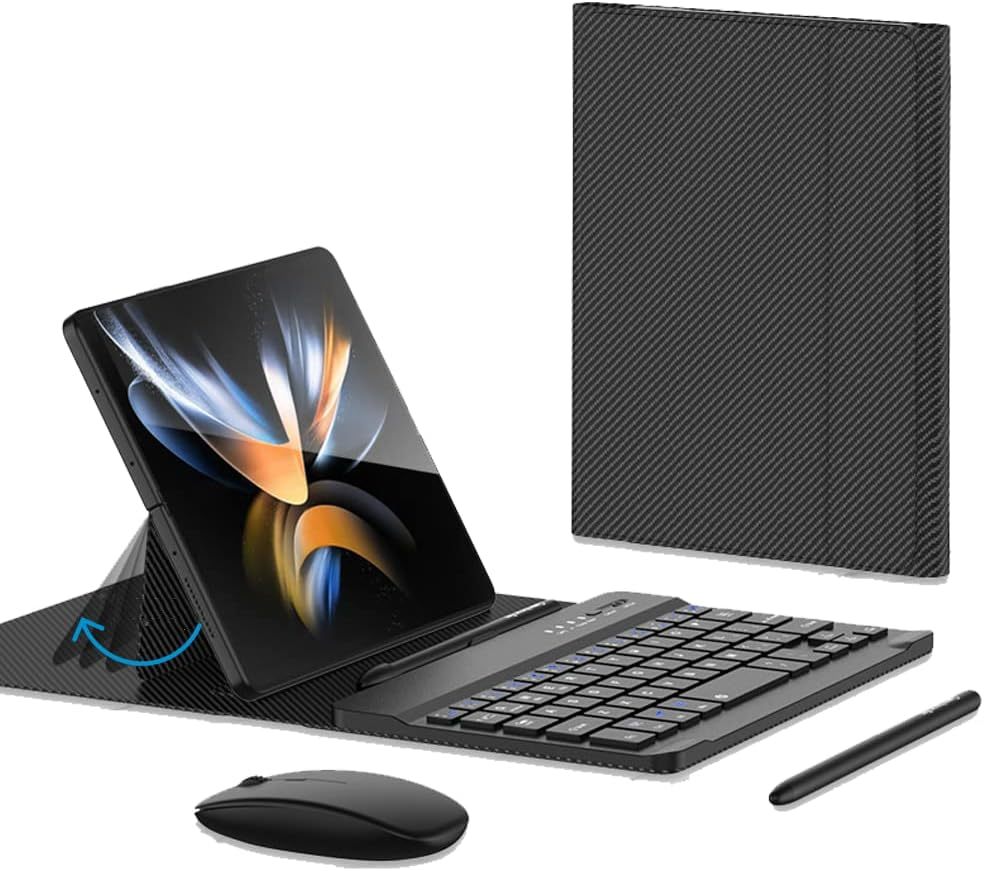 for Samsung Galaxy Z Fold 6 5 4 Keyboard and Mouse, Portable Magentic Mini Keyboard with Leather Case and Capacitive Pen, Wireless Keyboard Case for Fold 6 Accessories