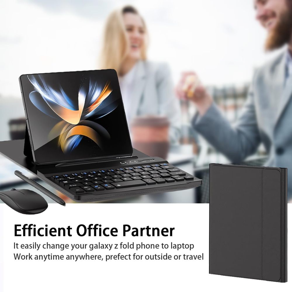 for Samsung Galaxy Z Fold 6 5 4 Keyboard and Mouse, Portable Magentic Mini Keyboard with Leather Case and Capacitive Pen, Wireless Keyboard Case for Fold 6 Accessories