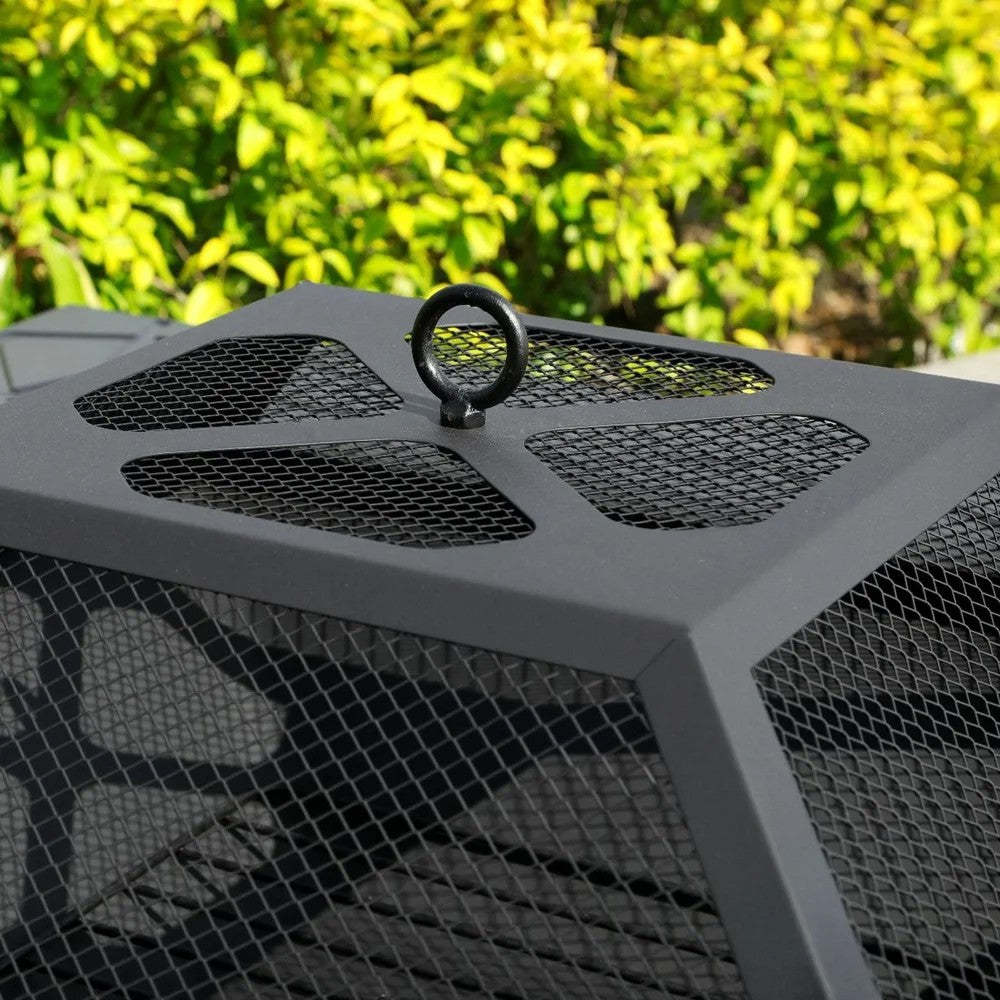 Fire Pit for Outside, 32" Outdoor Wood Burning Firepit with Fireplace Screen, Square Metal Patio Fireplace Tables for Camping, Outdoor Heating, Bonfire and Picnic, Black