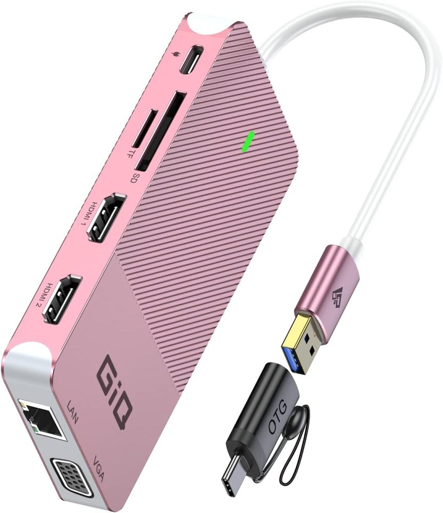 USB Docking Station GIQ USB C HUB USB 3.0 to Dual HDMI VGA Adapter Triple Display USB C Laptop Docking Station Dual Monitor HDMI Splitter Extender Compatible with MacBook-D3908