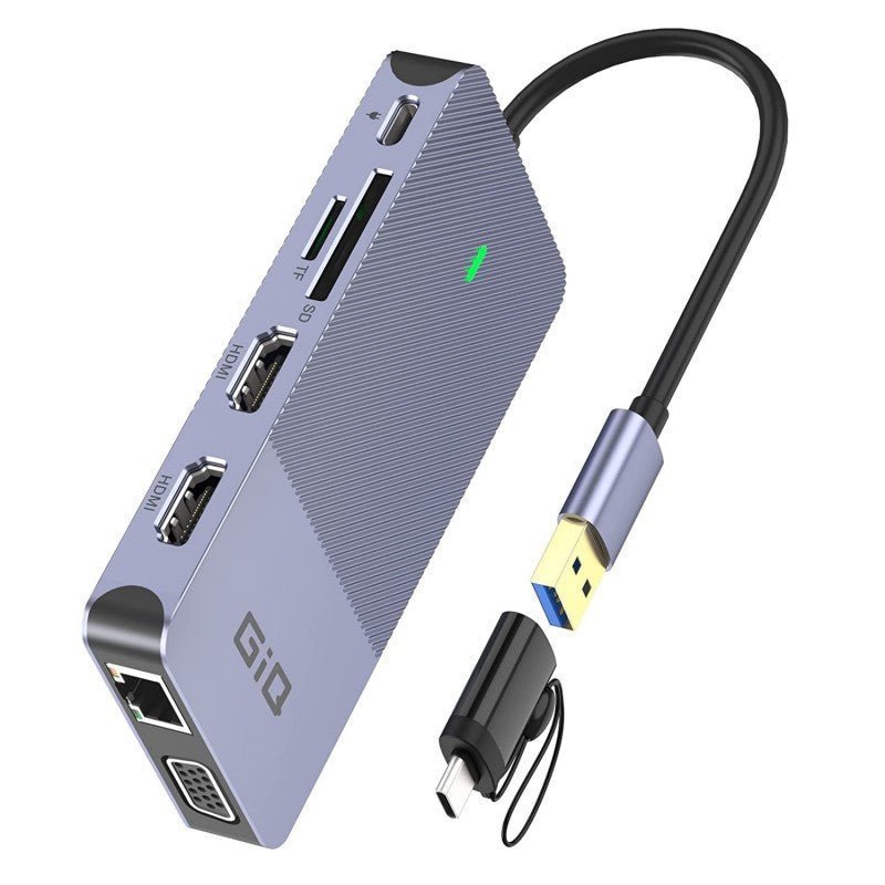 USB Docking Station GIQ USB C HUB USB 3.0 to Dual HDMI VGA Adapter Triple Display USB C Laptop Docking Station Dual Monitor HDMI Splitter Extender Compatible with MacBook-D3908