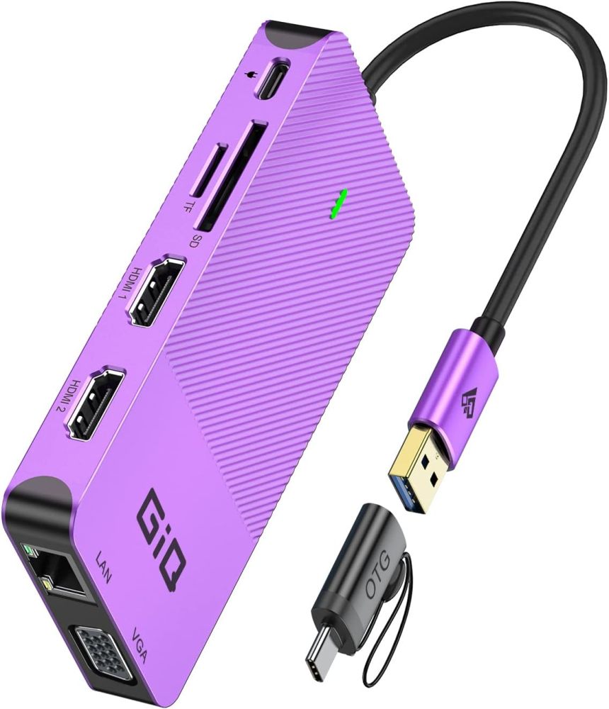 USB Docking Station GIQ USB C HUB USB 3.0 to Dual HDMI VGA Adapter Triple Display USB C Laptop Docking Station Dual Monitor HDMI Splitter Extender Compatible with MacBook-D3908