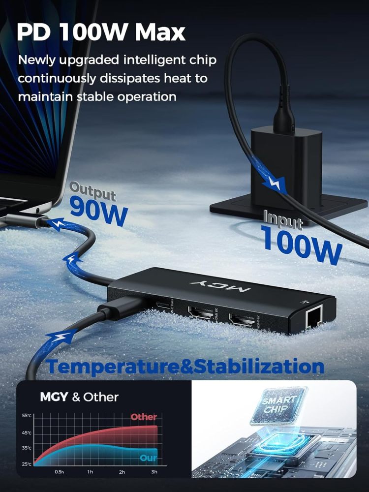 MCY Laptop Docking Station Single 8K@30Hz,Dual Monitor 4K@60Hz,10 in 1 USB C Hub Ethernet,Multiple USB-C to HDMI Adapter PD100W,RJ451000M,USB Data Port,SD/TF2.0,Type C Dongle Dock for MacBook/Dell/HP/Surface
