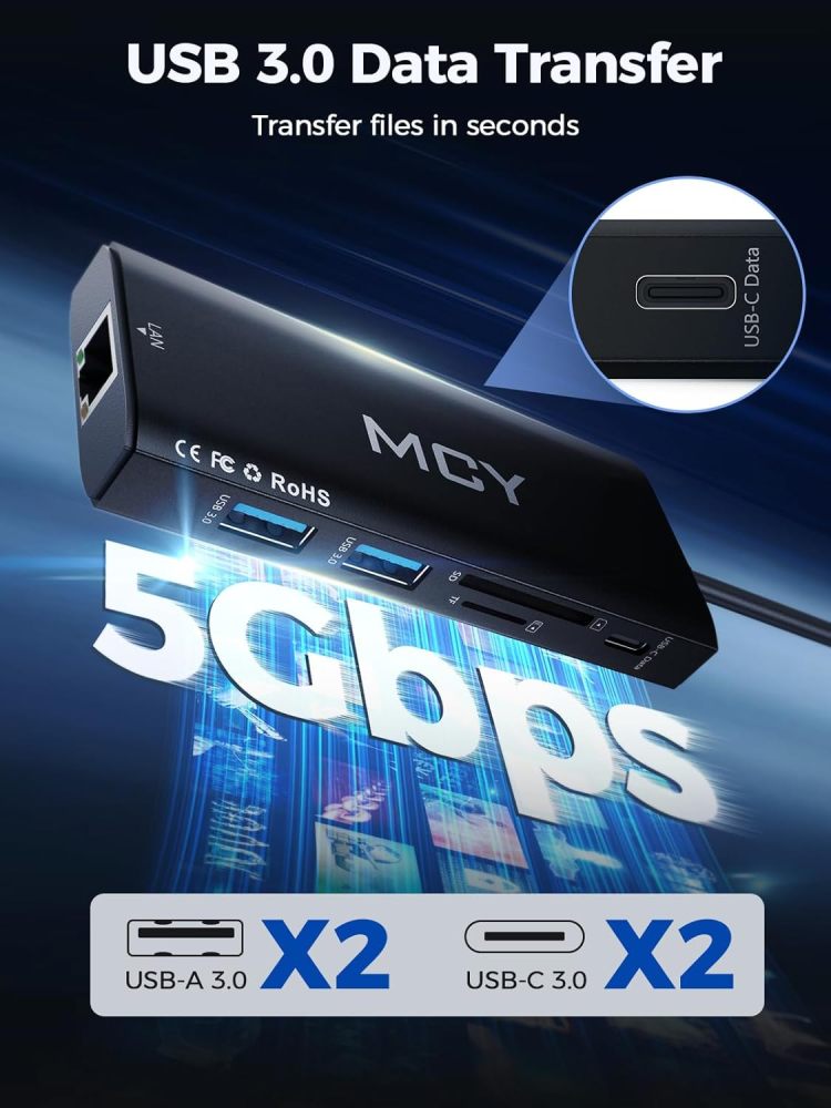 MCY Laptop Docking Station Single 8K@30Hz,Dual Monitor 4K@60Hz,10 in 1 USB C Hub Ethernet,Multiple USB-C to HDMI Adapter PD100W,RJ451000M,USB Data Port,SD/TF2.0,Type C Dongle Dock for MacBook/Dell/HP/Surface