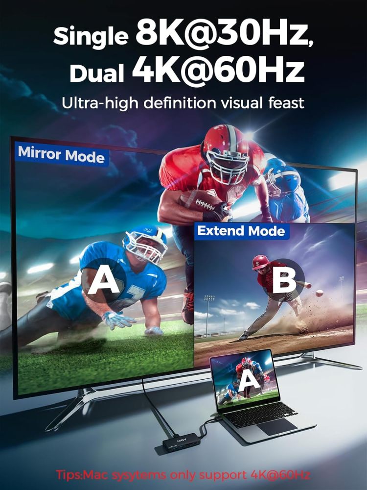 MCY Laptop Docking Station Single 8K@30Hz,Dual Monitor 4K@60Hz,10 in 1 USB C Hub Ethernet,Multiple USB-C to HDMI Adapter PD100W,RJ451000M,USB Data Port,SD/TF2.0,Type C Dongle Dock for MacBook/Dell/HP/Surface