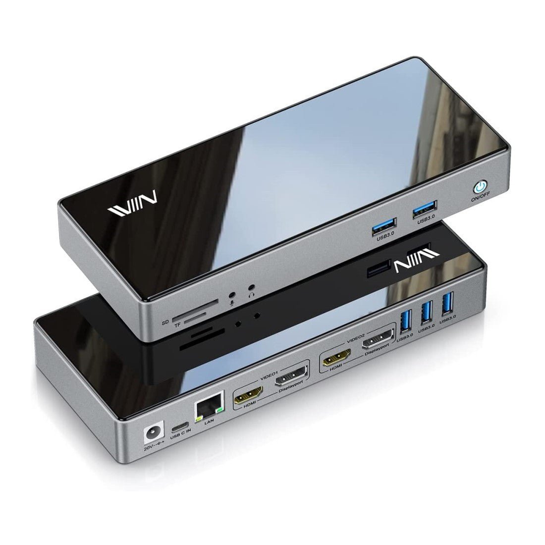 IVIIN 16-in-1 USB 3.0 Docking Station Dual Monitor 4K HDMI and Displayport 5K, Triple Display Displaylink-D6902