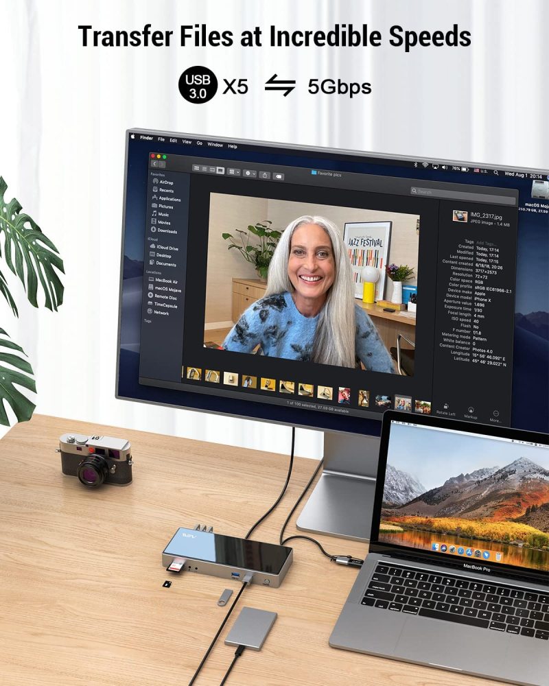 IVIIN 16-in-1 USB 3.0 Docking Station Dual Monitor 4K HDMI and Displayport 5K, Triple Display Displaylink