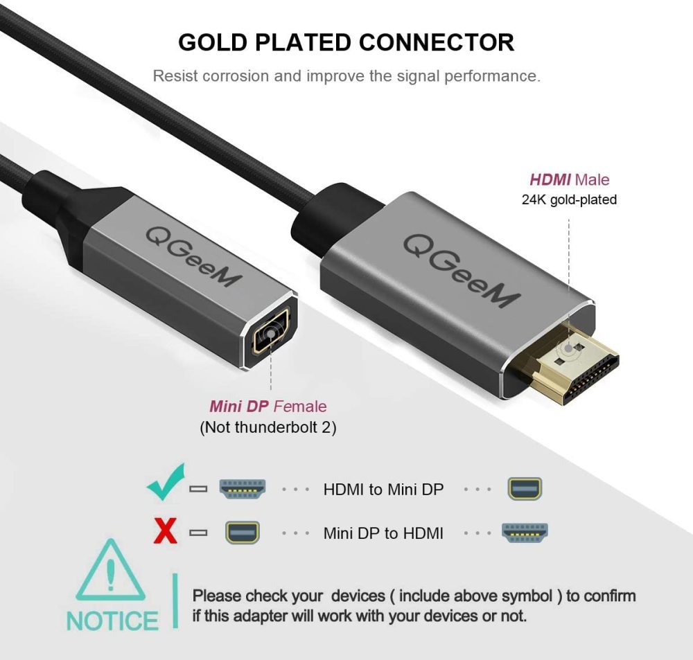 QGeeM HDMI Male to Mini displayport Female Adapter