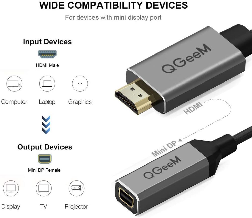 QGeeM HDMI Male to Mini displayport Female Adapter