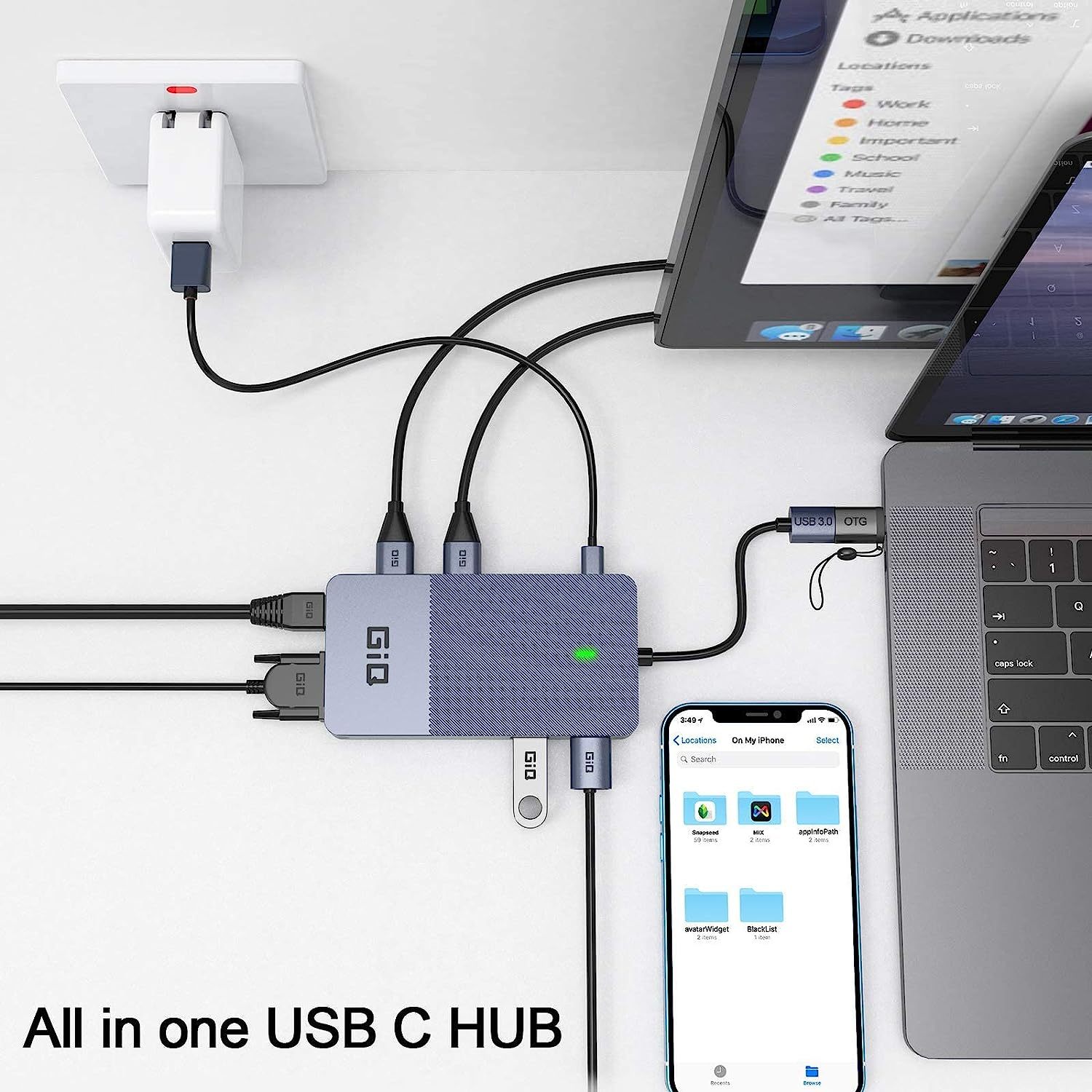 USB Docking Station GIQ USB C HUB USB 3.0 to Dual HDMI VGA Adapter Triple Display USB C Laptop Docking Station Dual Monitor HDMI Splitter Extender Compatible with MacBook-D3908