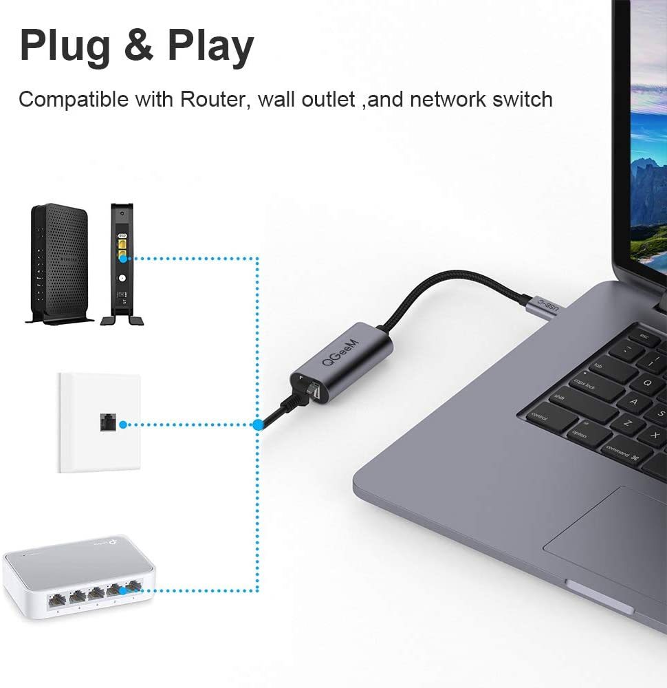 USB C to Ethernet adapter, QGeeM Gigabit Ethernet to USB Type C, Thunderbolt 3/4 to RJ45 LAN network adapter