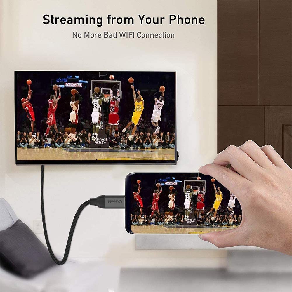 QGeeM USB-C to HDMI Cable-4K@30Hz, Thunderbolt 3 Compatible for iPhone 15 Pro Max,Galaxy,MacBook Pro/air,Dell XPS