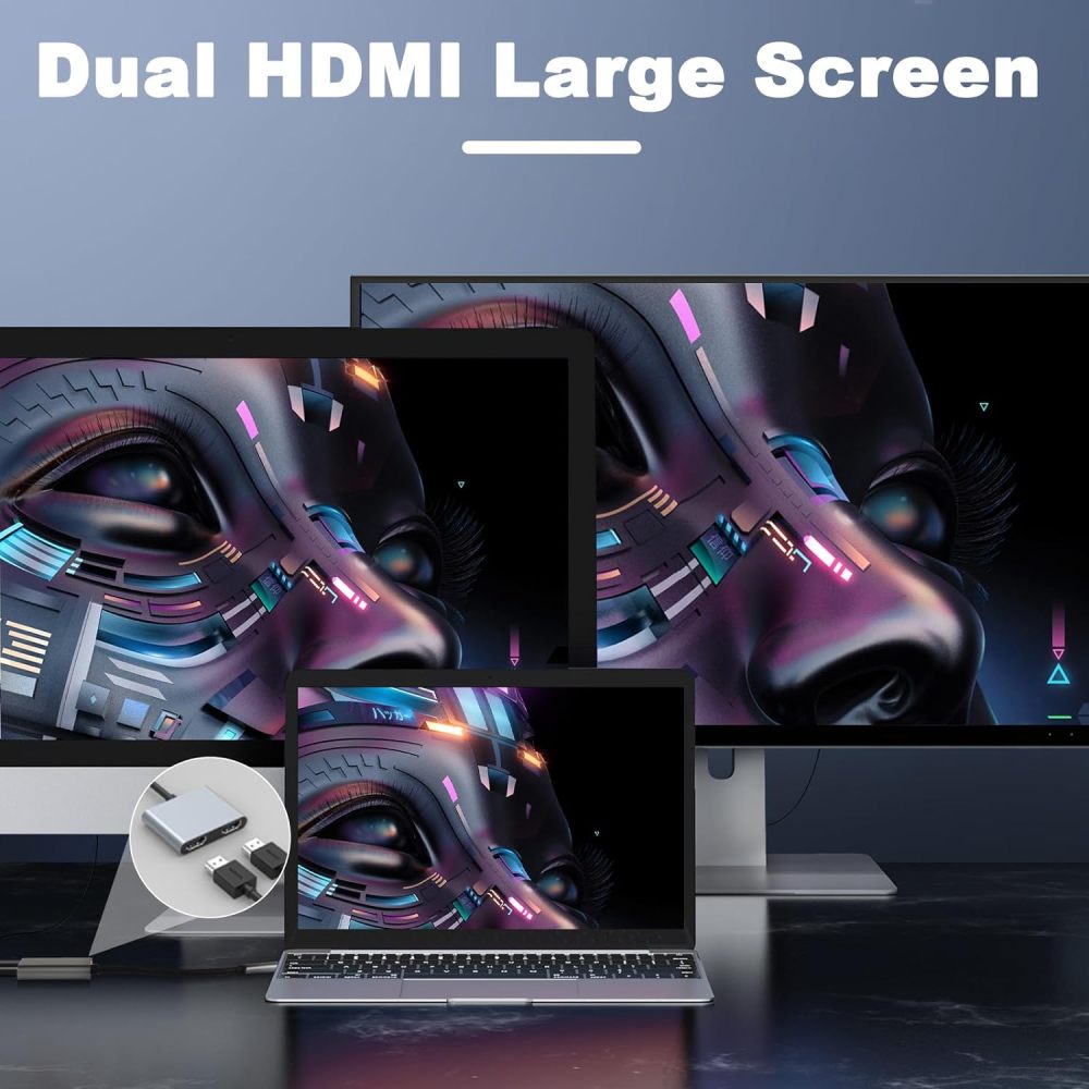 USB C to Dual HDMI Adapter, Type C to HDMI Splitter for Dual Monitors Extended Display, 4K@60Hz for 1 Port 4K@30Hz for 2 Ports,Converter for Dell XPS 13/15/17, HP, Lenovo, Surface Type C Laptop-UH02-6-A