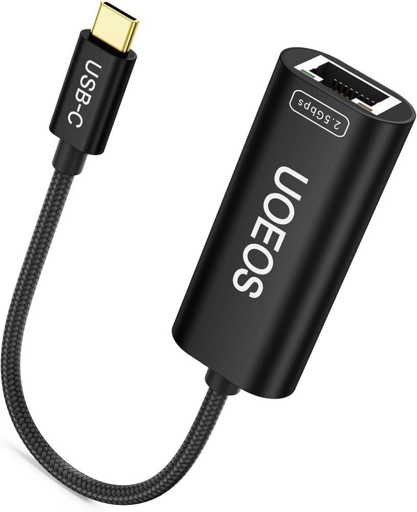 UOEOS USB C to Ethernet 2.5 Gbps Adapter, USB C to RJ45 Network Converter (Thunderbolt 4/3 Compatible),USB-C to 2.5 Gigabit LAN Ethernet Compatible for MacBook iPhone 15 Pro max,XPS, Surface-Gray