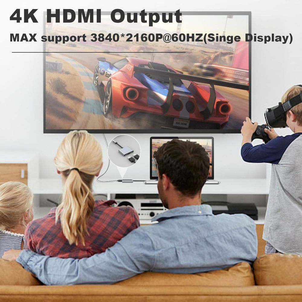 USB C to Dual HDMI Adapter, Type C to HDMI Splitter for Dual Monitors Extended Display, 4K@60Hz for 1 Port 4K@30Hz for 2 Ports,Converter for Dell XPS 13/15/17, HP, Lenovo, Surface Type C Laptop-UH02-6-A