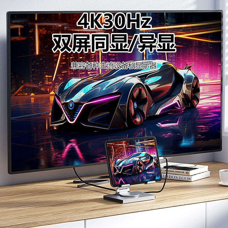 iPad Pro USB C Hub Stand, 7-in-1 Adapter for iPad Pro M2 13 12.9 11 Inch Docking Station Foldable with PD 100W 4K@30Hz HDMI, RJ45 Gigabit Ethernet, SD/TF Card Reader, USB 3.0/2.0 ports,  iPad Air-UH07-15